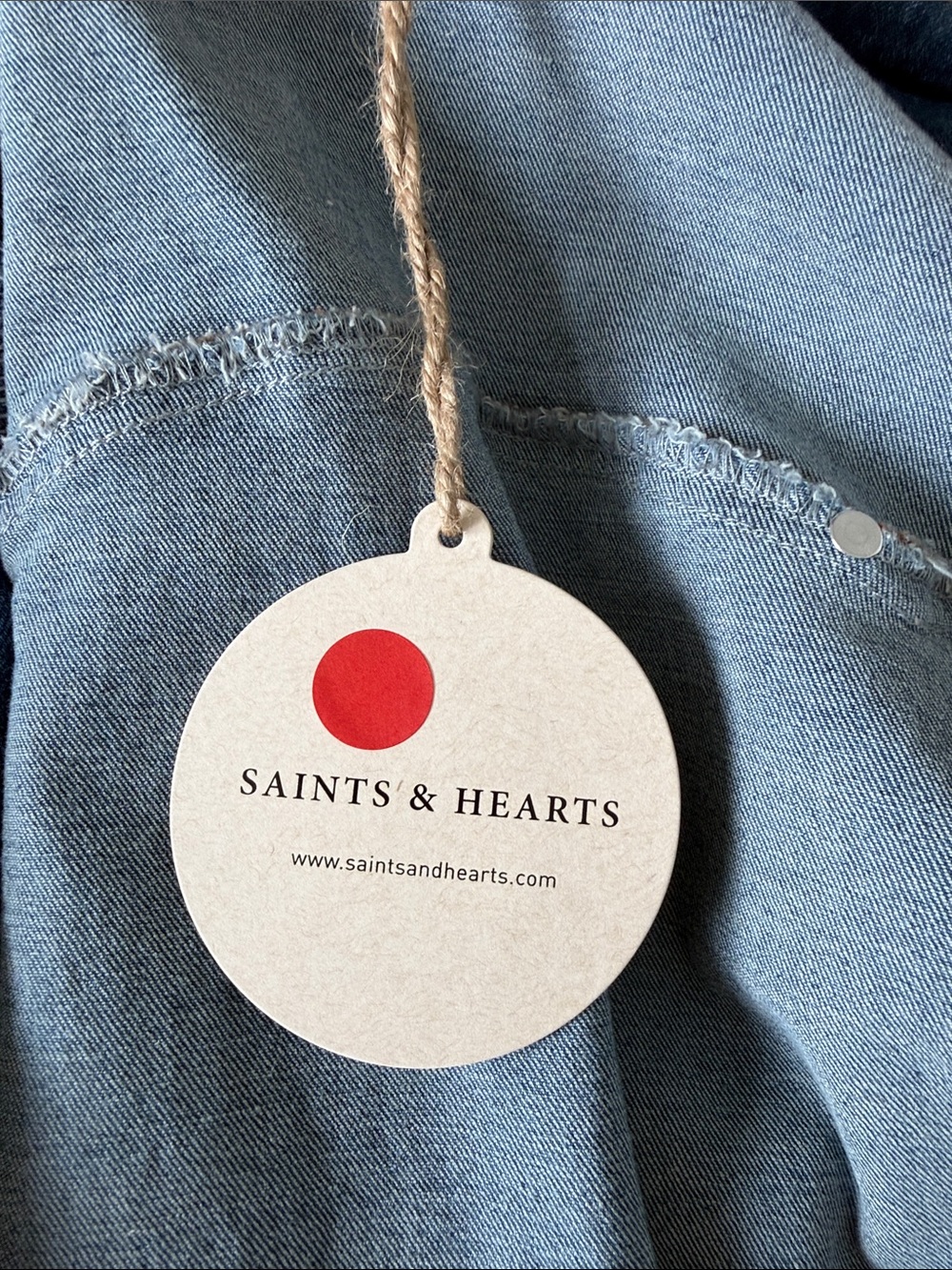 Saints & Hearts Denim Fringe Vest Jacket - Blue with Tan Fringe - Picture 6 of 6